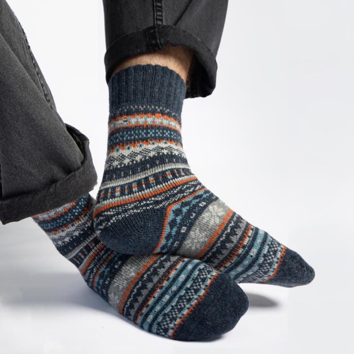 totes toasties® Mens Wool Blend Fair Isle Slippers Socks (Twin Pack) Multi Extra Image 3